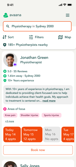Avaana practitioner search on mobile